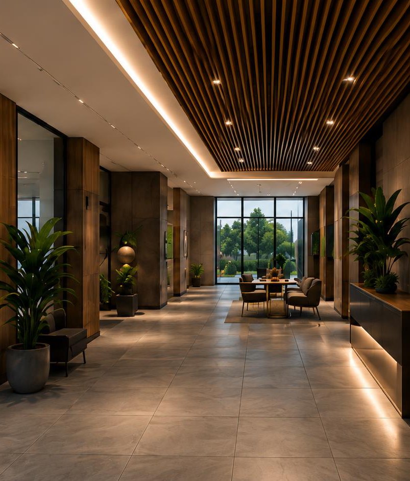 Lobby corporativo con mantenimiento integral